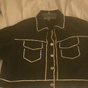 Cool Small Oversized Black Rhinestone Jean Jacket New without Tags